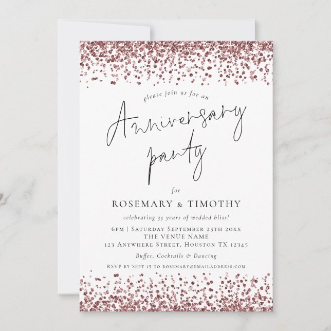 Invitación Fiesta del Aniversario del Purpurina Rosa de Oro (Anverso)