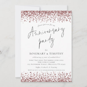 Invitación Fiesta del Aniversario del Purpurina Rosa de Oro