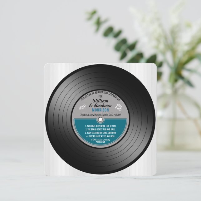 Invitación Fiesta del aniversario del registro de vinilo con  (Anverso de pie)