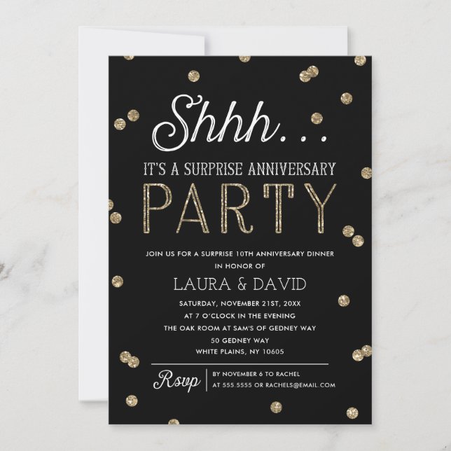 Invitación Fiesta del aniversario del Shh Surprise Purpurina  (Anverso)