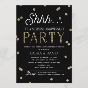 Invitación Fiesta del aniversario del Shh Surprise Purpurina
