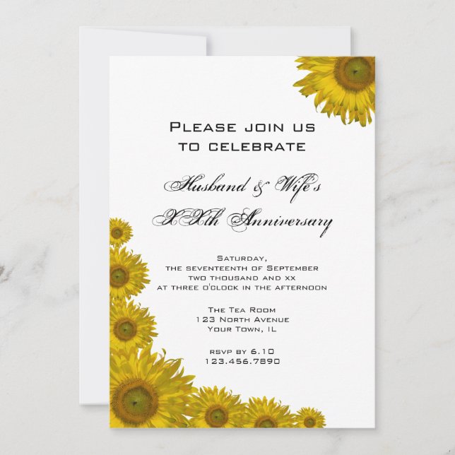 Invitación Fiesta del aniversario del Sunflower Edge Boda (Anverso)