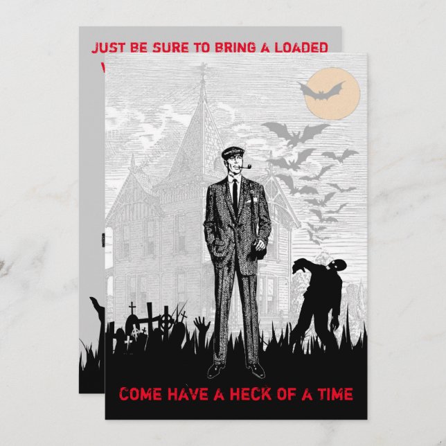 Invitación Fiesta del apocalipsis zombi de Halloween retro (Anverso / Reverso)