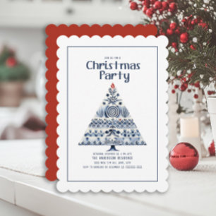 Invitación Fiesta del árbol de Navidad azul nórdico escandina