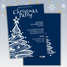 Fiesta del árbol de Navidad azul y blanco