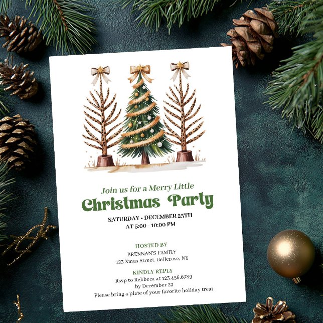 Invitación Fiesta del árbol de Navidad con estampado de leopa (Chic watercolor leopard Christmas tree party invite)