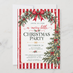 Invitación Fiesta del árbol de Navidad con lazo rojo
