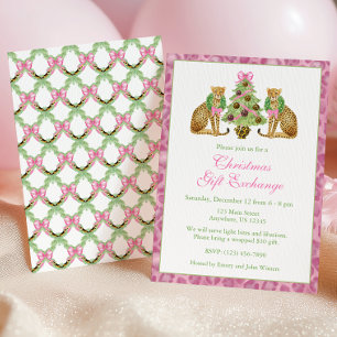 Invitación Fiesta del árbol de Navidad con leopardo rosa acua