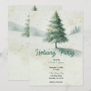 Invitación Fiesta del árbol de Navidad de pino con acuarela d