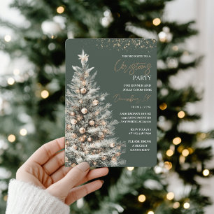 Invitación Fiesta del Árbol de Navidad Elegante en Oro y Verd