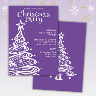 Invitación Fiesta del árbol de Navidad púrpura y blanco