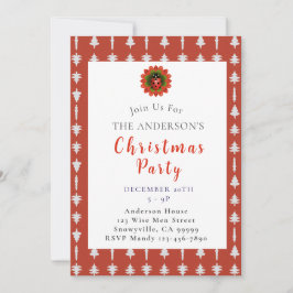 Invitación Fiesta del árbol de Navidad rojo y blanco