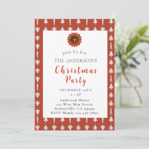 Invitación Fiesta del árbol de Navidad rojo y blanco