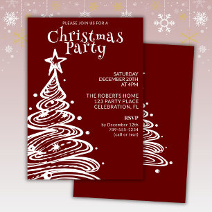 Invitación Fiesta del árbol de Navidad rojo y blanco