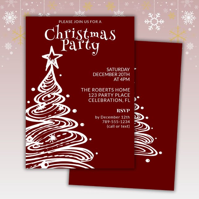 Invitación Fiesta del árbol de Navidad rojo y blanco (Subido por el creador)