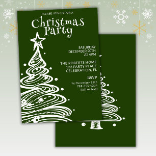 Invitación Fiesta del árbol de Navidad verde y blanco