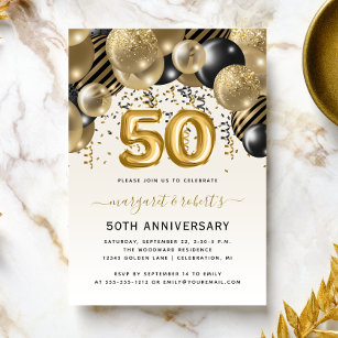 Invitación fiesta del Arco de Globo de Oro Negro, 50° anivers