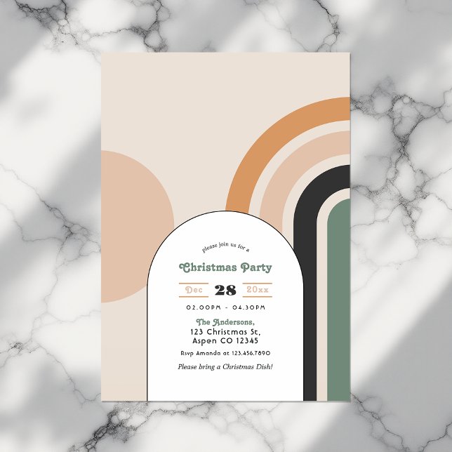 Invitación Fiesta del arco iris de Retro Boho (Retro Boho Rainbow Arch Christmas Party Invitation)