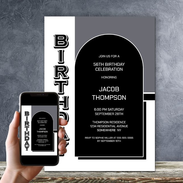 Invitación Fiesta del arco negro de cumpleaños moderno (Subido por el creador)