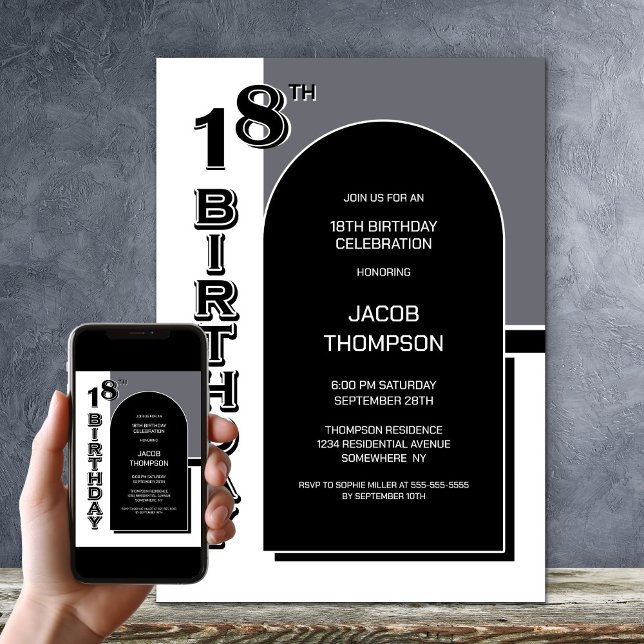 Invitación Fiesta del Arco Negro de los 18 Años Moderno (Subido por el creador)