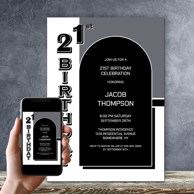 Invitación Fiesta del Arco Negro de los 21 Años Moderno (Subido por el creador)