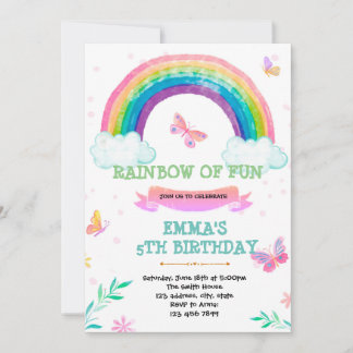 Invitación Fiesta del arcoiris y la mariposa