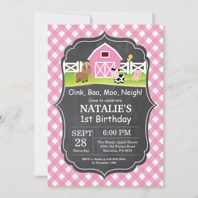 Invitación Fiesta del Barnyard de la granja Chalkboard (Anverso)