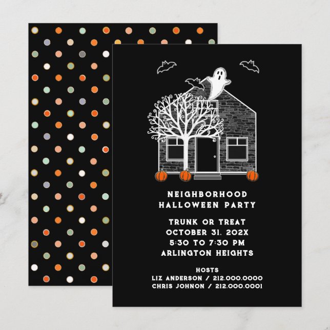 Invitación Fiesta del Barrio de Halloween (Anverso / Reverso)