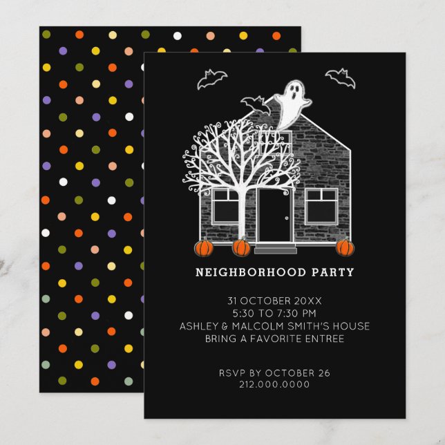 Invitación Fiesta del Barrio de Halloween (Anverso / Reverso)