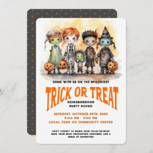 Invitación Fiesta Del Barrio De Halloween: Truco O Tratamient