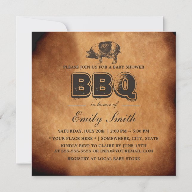 Invitación Fiesta del Bbq de Baby Shower de la carne asada (Anverso)