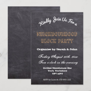 Invitación Fiesta del bloque de barrio de Chalkboard ruso