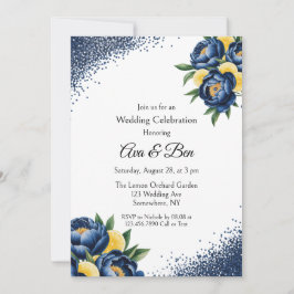 Invitación Fiesta del Boda floral de Navy Peony Citrus Paint 