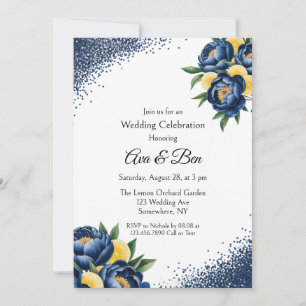 Invitación Fiesta del Boda floral de Navy Peony Citrus Paint 