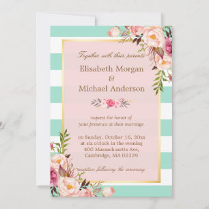 Invitación Fiesta del boda Tiras verdes de la menta floral ro