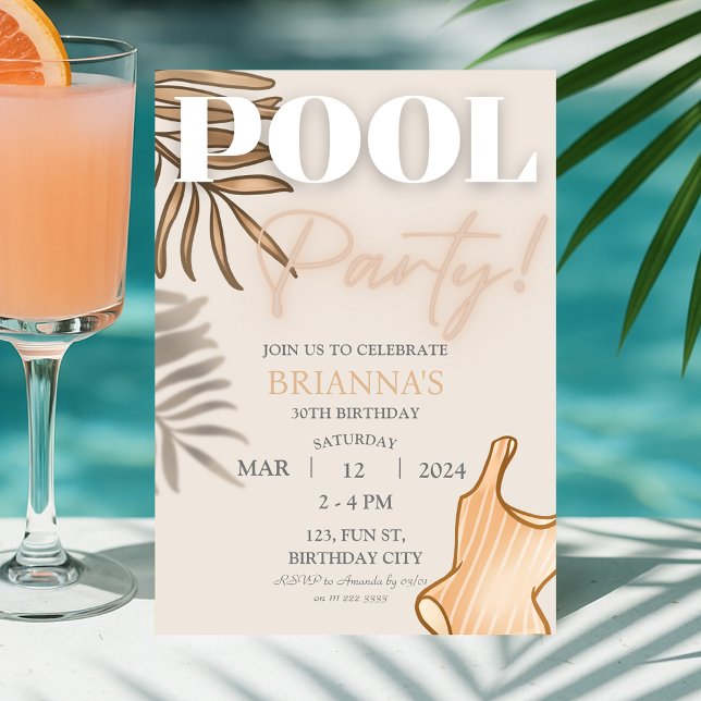 Invitación Fiesta del Boho moda Mujeres Aniversario Tropical (Chic Boho Pool Party Women Tropical Birthday Invitation)