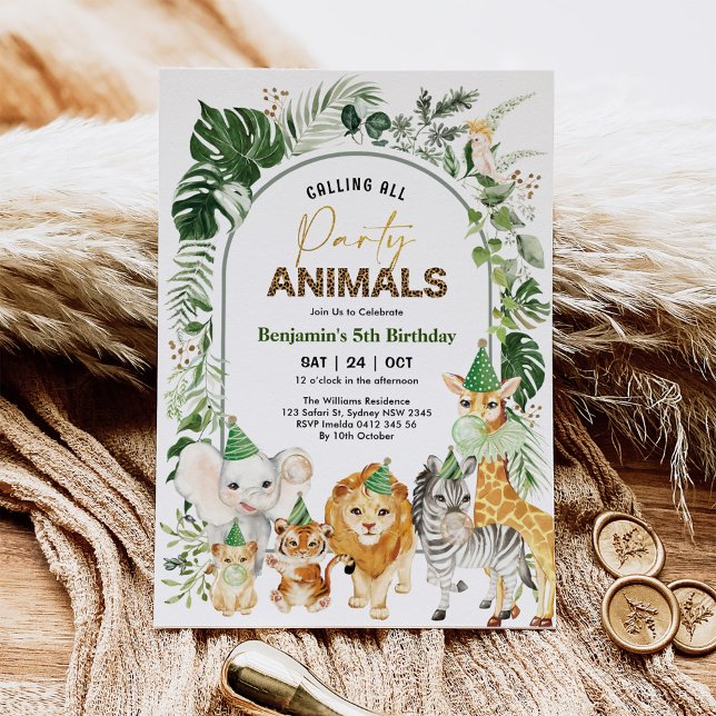 Invitación Fiesta del Boho Tropical Animales Safari Boy Cumpl (Subido por el creador)