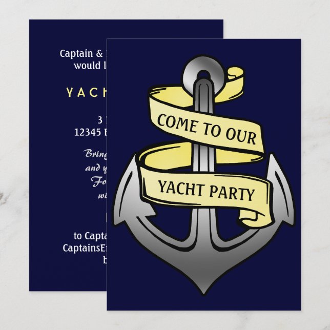 Invitación Fiesta del buque Personalizable Anchor (Anverso / Reverso)