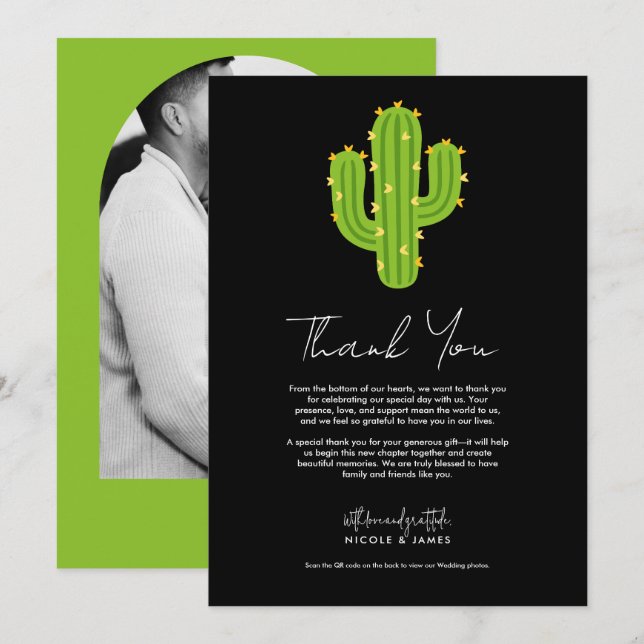 Invitación Fiesta del Cactus de Corazón Amarillo Amor Gracias (Anverso / Reverso)