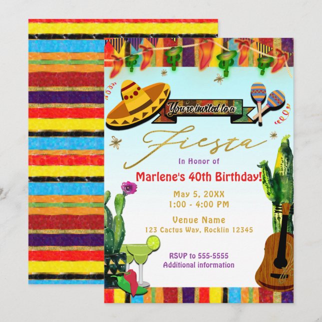 Invitación Fiesta del Cactus del Suroeste Cinco De Mayo (Anverso / Reverso)