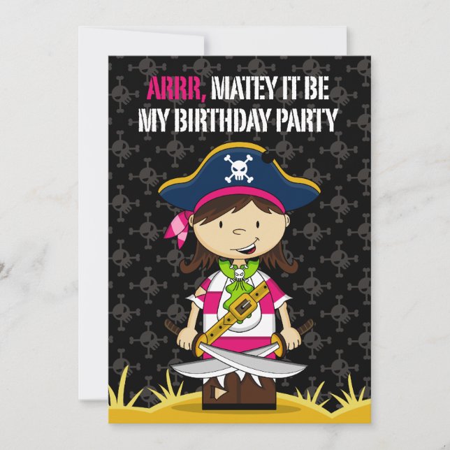 Invitación Fiesta del capitán del Chica Pirata invitado (Anverso)