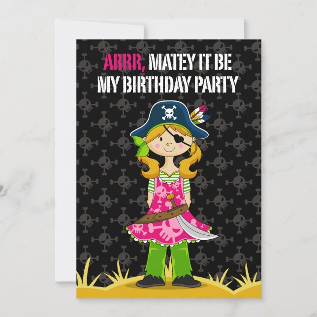 Invitación Fiesta del capitán del Chica Pirata invitado (Anverso)