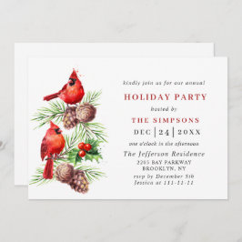 Invitación Fiesta del Cardenal Rojo Holly Berry Holiday NAVID