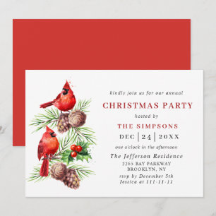 Invitación Fiesta del Cardenal Rojo Holly Berry Holiday NAVID