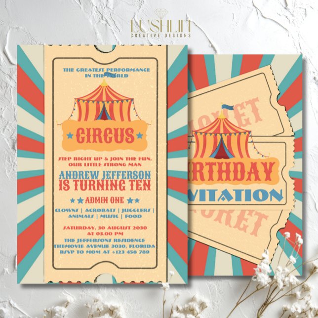 Invitación Fiesta del Carnaval de Cumpleaños de Circus Tent (Subido por el creador)