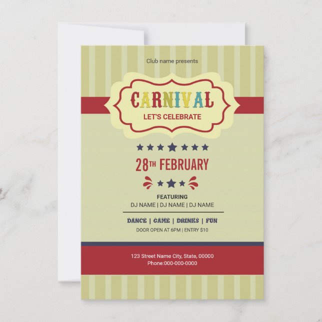Invitación Fiesta del Carnaval volante (Anverso)