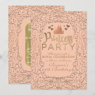 Invitación FIESTA del Castillo de Oro de Peach Rubor PRINCESS