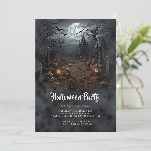 Invitación Fiesta del cementerio de humo negro gótico (Anverso de pie)