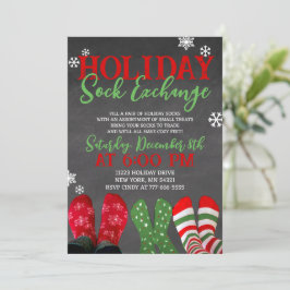 Invitación Fiesta del Chalkboard Holiday Sock Exchange Navida