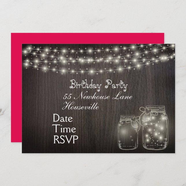 Invitación Fiesta del chica adolescente de Fairy Lights (Anverso / Reverso)